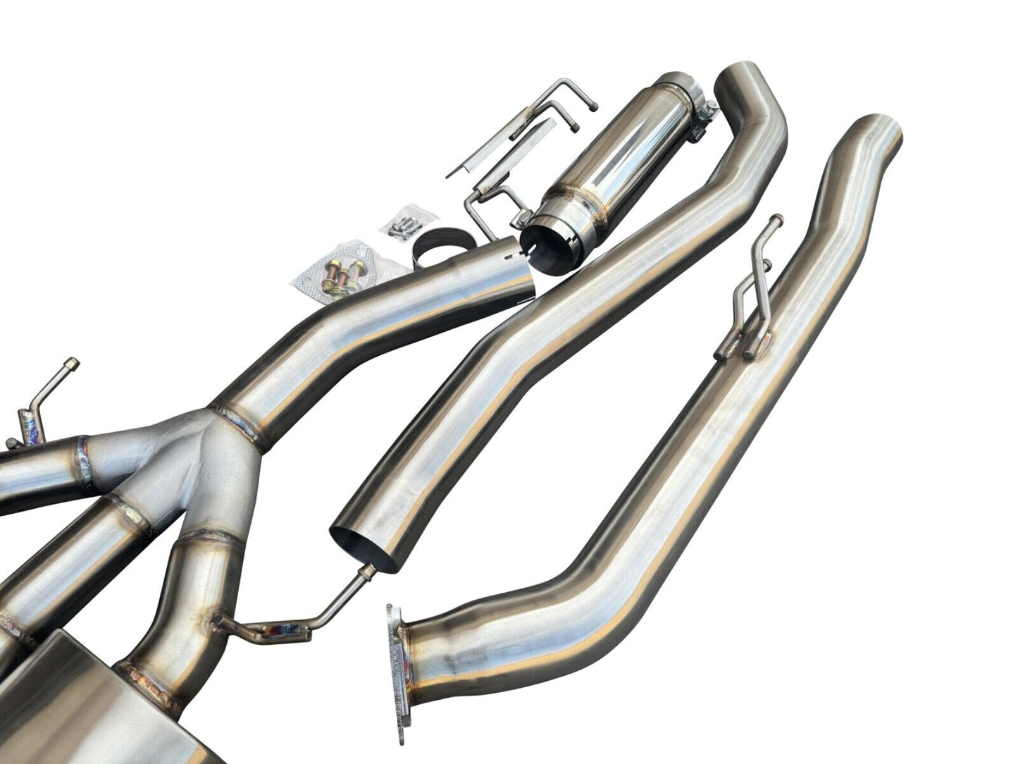 Stainless steel 3-inch catback exhaust muffler for Honda Civic FK8 Type R 2017+ by JackSpania Racing, showing the polished exhaust pipe.