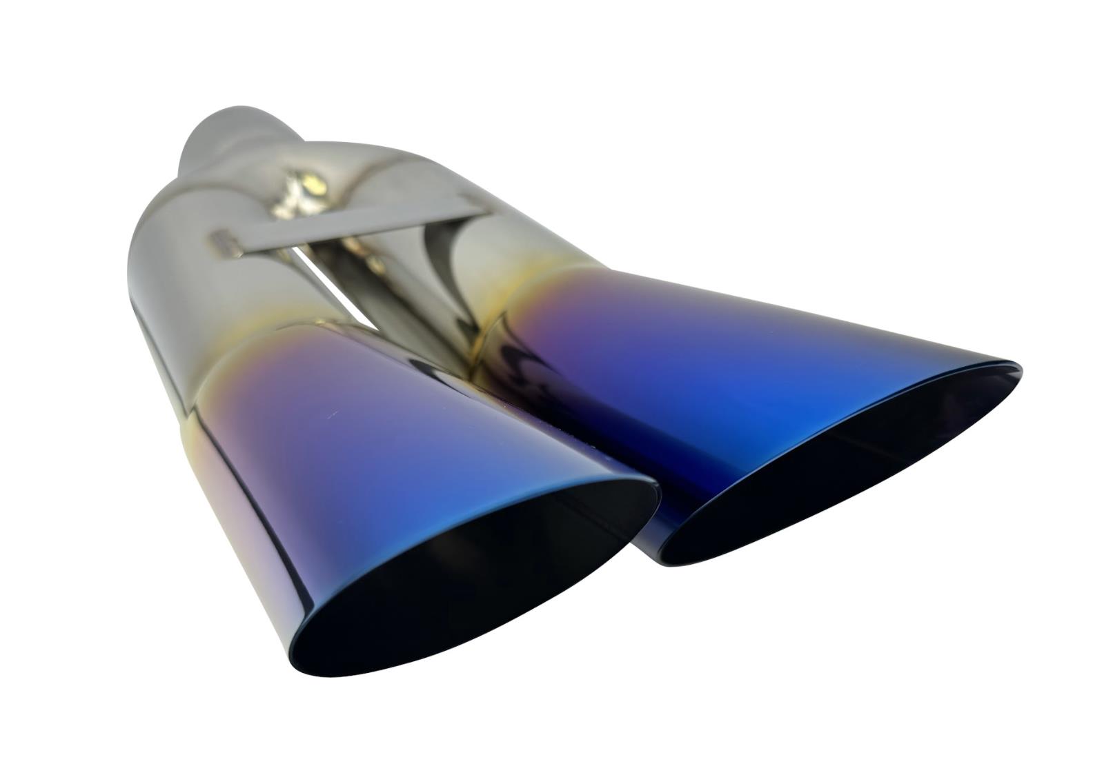 Dual tip stainless steel blastpipe by JackSpania Racing, 3-inch exhaust part for Bosozoku style motorcycle or car exhaust systems.
