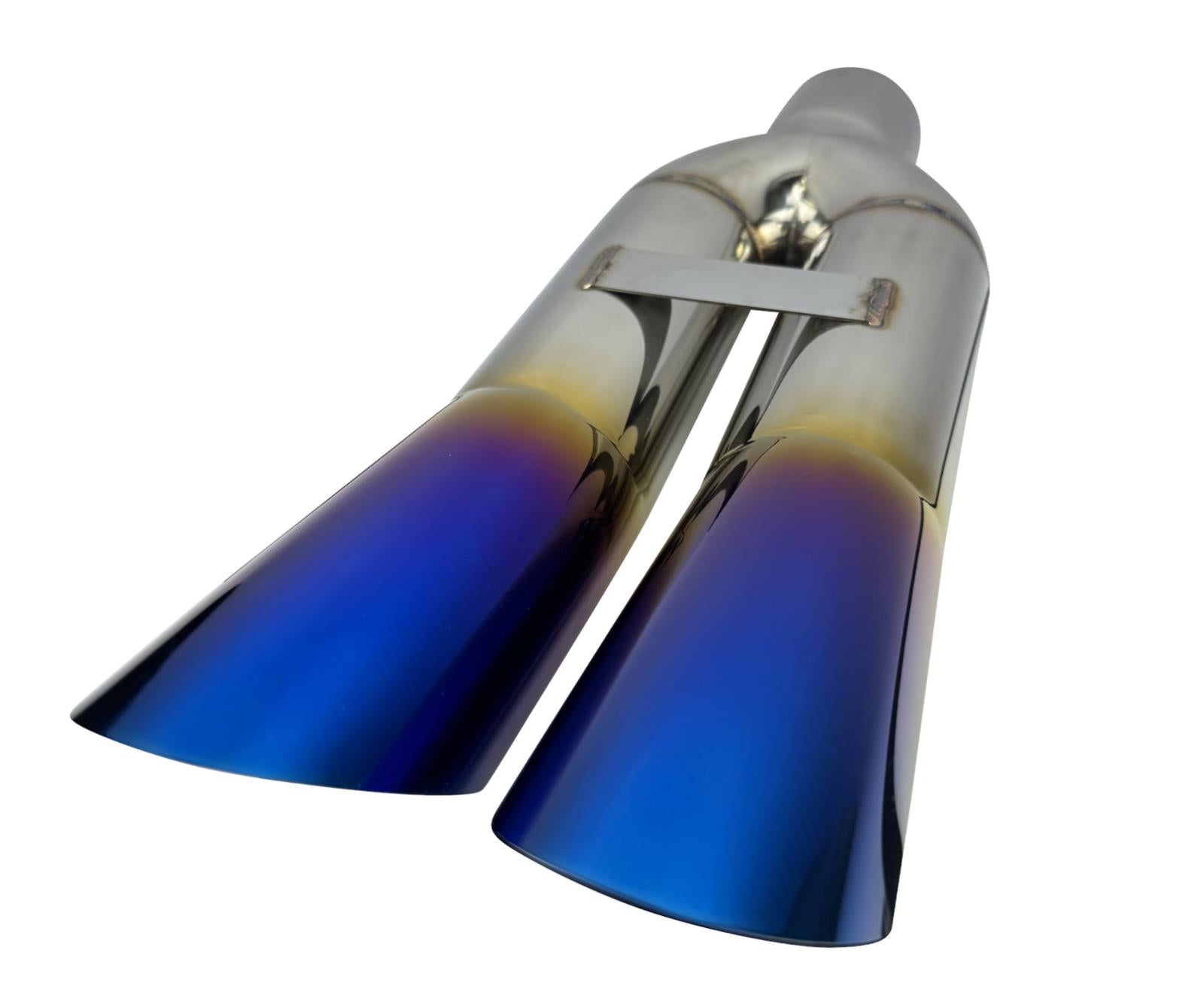 Dual tip stainless steel blast pipe from JackSpania Racing, 3-inch Bosozoku exhaust part with chrome finish and dual outlet design.