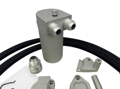 JackSpania Racing billet oil catch can with breather hoses for VW MK7 Golf GTI 1.8T TSI and 2.0T turbo engine.