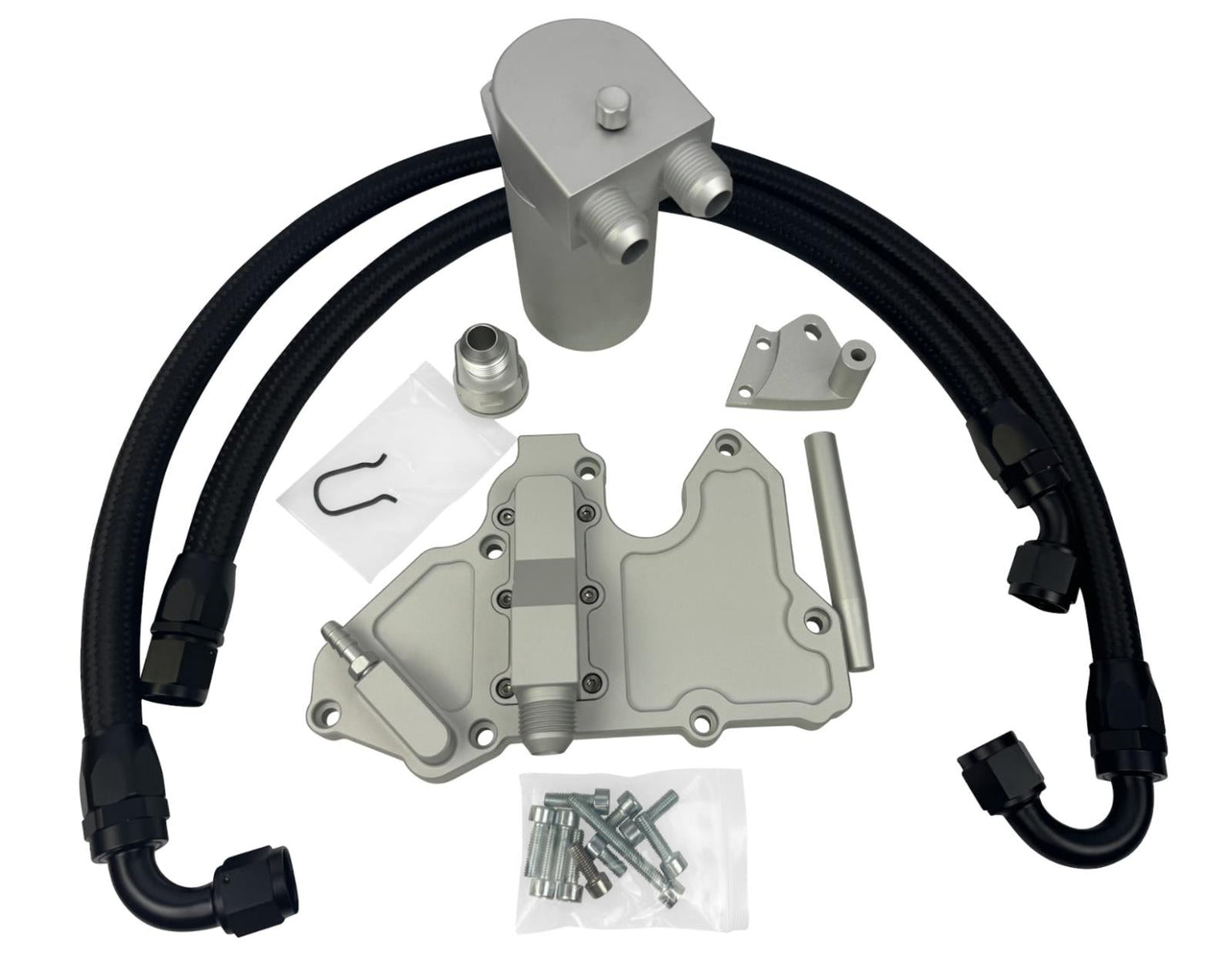JackSpania Racing billet oil catch can for VW MK7 Golf GTI 1.8T TSI 2.0T turbo engine with breather hoses kit.
