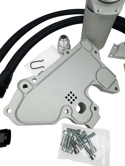 Billet oil catch can for VW MK7 Golf GTI 1.8T TSI and 2.0T Turbo, with breather hoses, by JackSpania Racing.