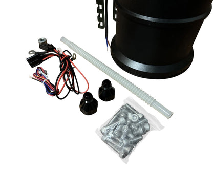 JackSpania Racing Fuel Cell Surge Tank FCST for external high-flow fuel pumps, engine part for improved fuel delivery.