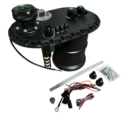 JackSpania Racing Fuel Cell Surge Tank FCST for external high flow fuel pumps, engine parts for improved fuel system performance.