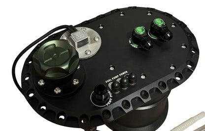 JackSpania Racing Fuel Cell Surge Tank FCST for external high-flow fuel pumps, engine parts for performance vehicles.