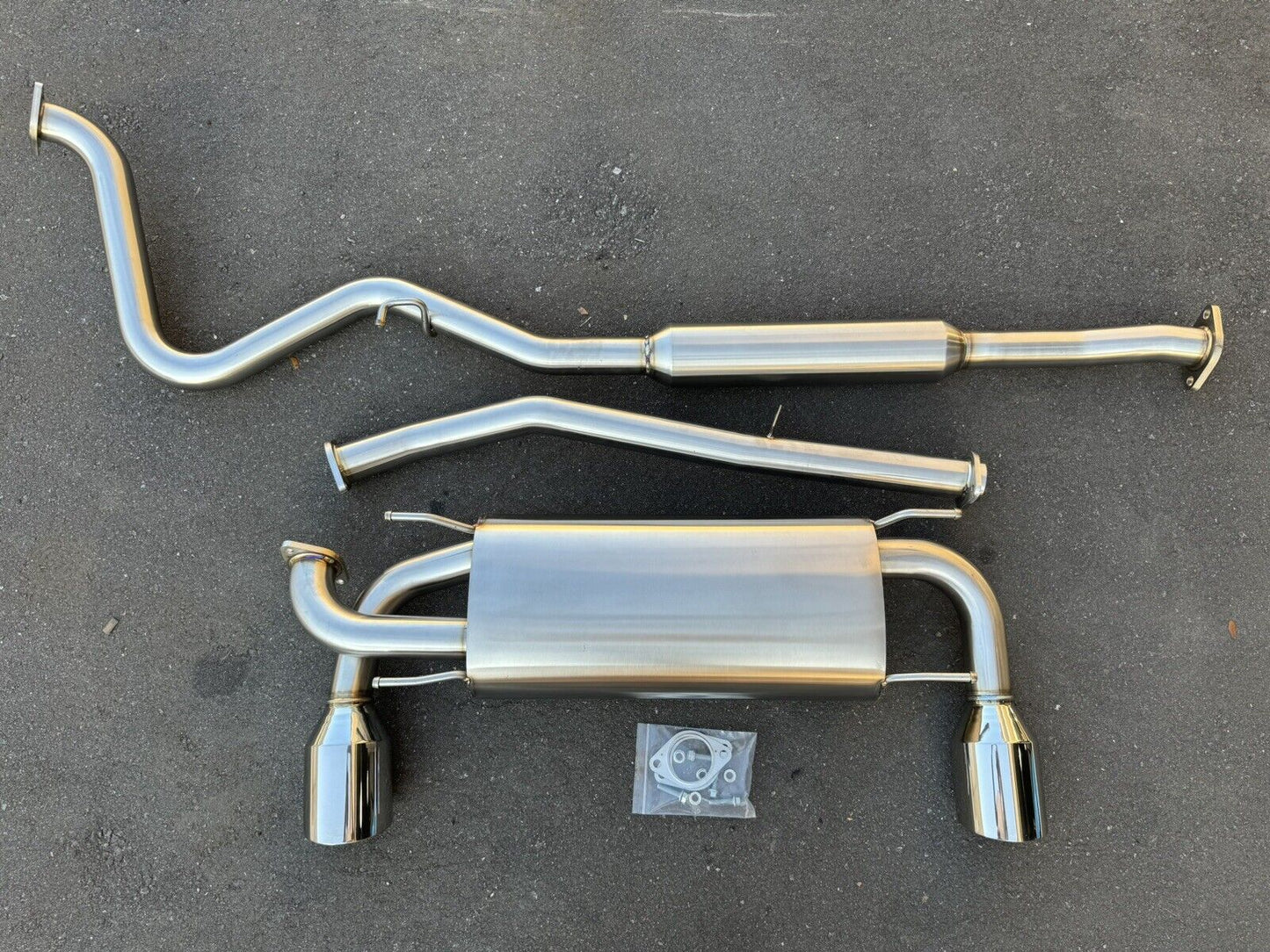 JackSpania Racing catback exhaust for 2013-2020 Subaru BRZ, Scion FR-S, and AE86 FRS with resonator muffler installed.