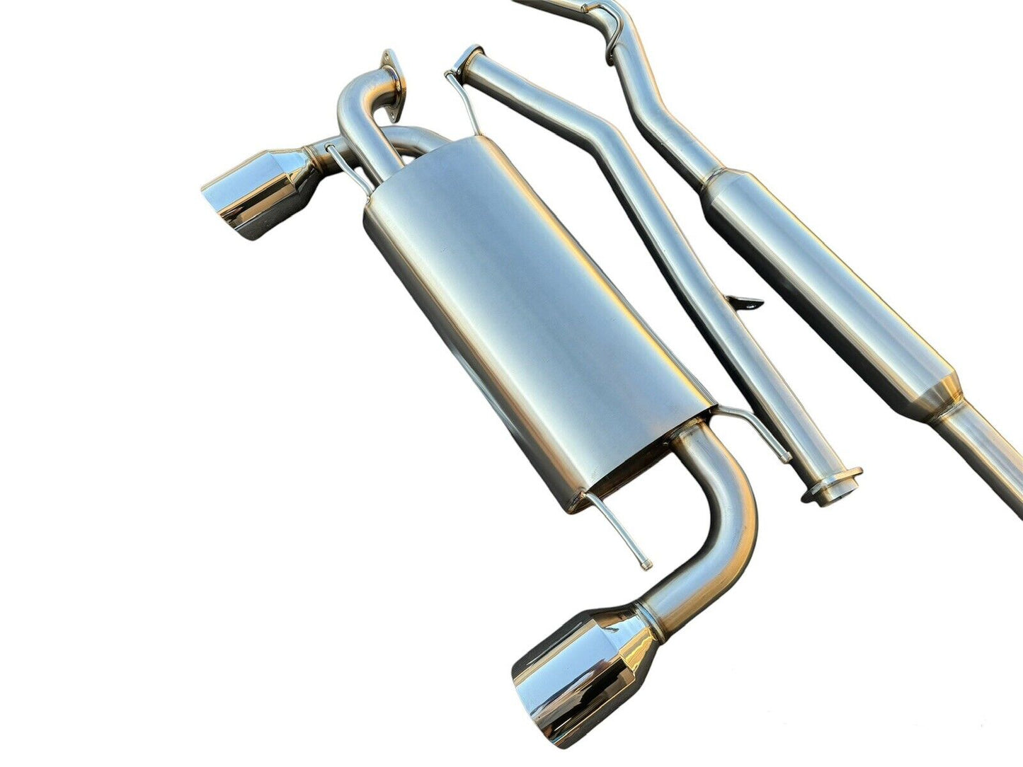 JackSpania Racing catback exhaust for 2013-2020 Subaru BRZ, Scion FR-S, and AE86 FRS, featuring resonator muffler and polished finish.
