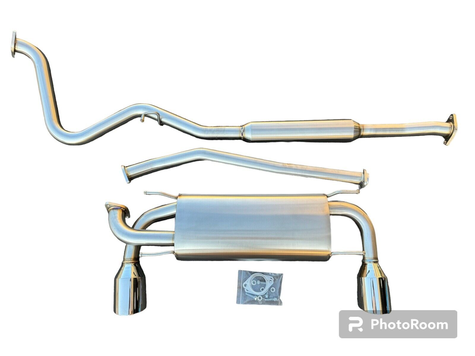 JackSpania Racing catback exhaust for 2013-2020 Subaru BRZ, Scion FR-S, and AE86 FRS with resonator muffler and polished finish.
