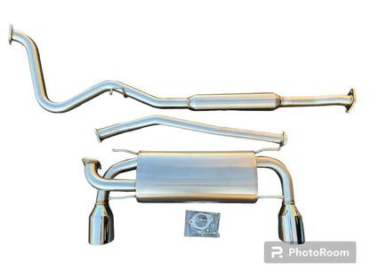 JackSpania Racing catback exhaust for 2013-2020 Subaru BRZ, Scion FR-S, and AE86 FRS with resonator muffler and polished finish.
