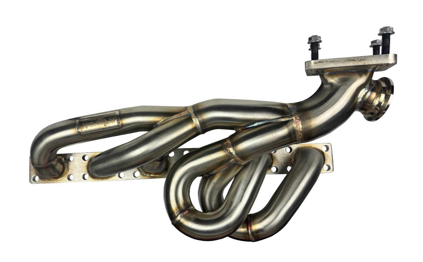 BMW E46 E36 E39 tubular top mount turbo manifold with T3 T4 flange and 44mm wastegate from JackSpania Racing, made of 304 stainless steel.