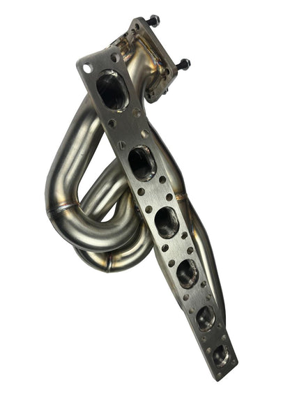 BMW E46, E36, E39 tubular turbo manifold with T3 T4 flange and 44mm wastegate by JackSpania Racing, made of 304 stainless steel.