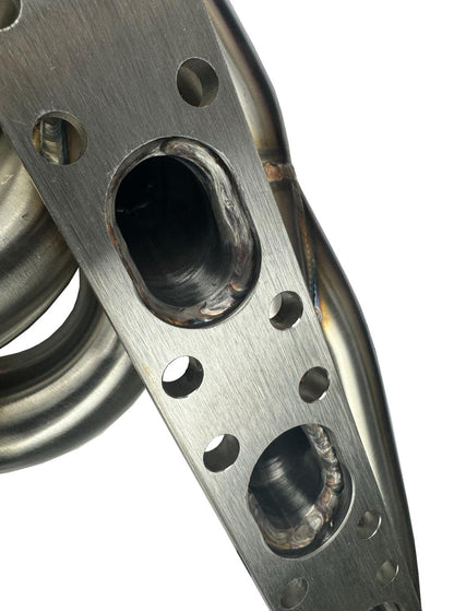 BMW E46 E36 E39 tubular top mount turbo manifold with T3 T4 flange and 44mm wastegate from JackSpania Racing, made of 304 stainless steel