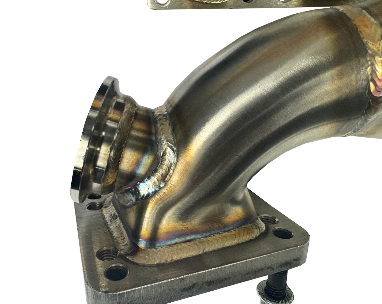 BMW E46 E36 E39 tubular turbo manifold with T3 T4 flange and 44mm wastegate, made of 304 stainless steel by JackSpania Racing.