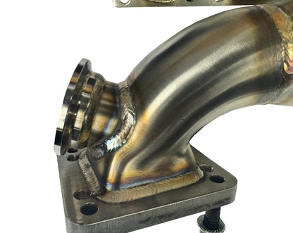 BMW E46 E36 E39 tubular turbo manifold with T3 T4 flange and 44mm wastegate, made of 304 stainless steel by JackSpania Racing.