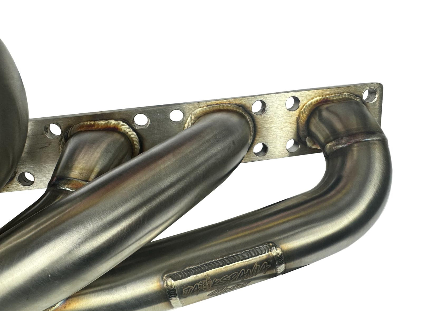 BMW E46 E36 E39 tubular turbo manifold by JackSpania Racing with T3 T4 flange and 44mm wastegate, made of 304 stainless steel.
