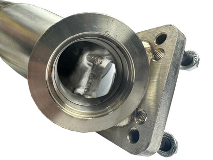 BMW E46 E36 E39 tubular top mount turbo manifold by JackSpania Racing with T3 T4 flange and 44mm wastegate, made of 304 stainless steel.