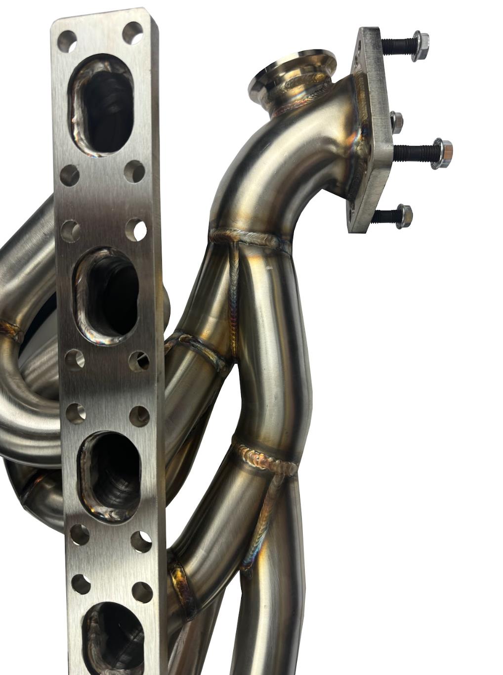 BMW E46 E36 E39 tubular turbo manifold with T3 T4 flange, 44mm wastegate, made of 304 stainless steel by JackSpania Racing.