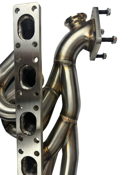 BMW E46 E36 E39 tubular turbo manifold with T3 T4 flange, 44mm wastegate, made of 304 stainless steel by JackSpania Racing.