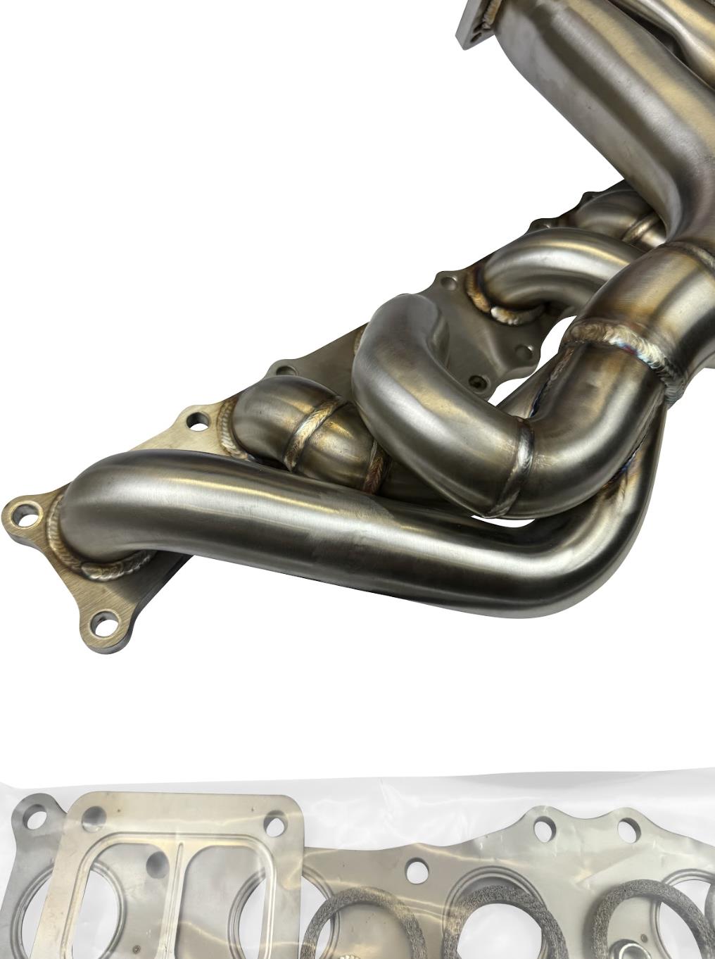 JackSpania Racing N54 top mount single front facing turbo manifold for 135i, 335i, 535i, and Z4 with T3 T4 divided exhaust design.