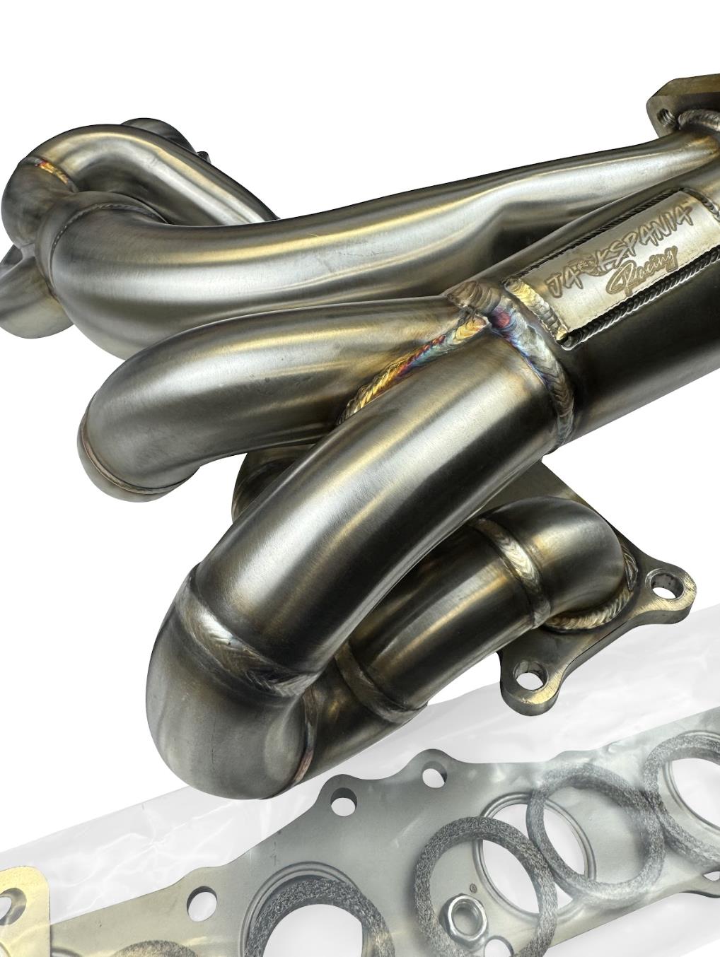 JackSpania Racing N54 top mount single front-facing turbo manifold for 135i, 335i, 535i, and Z4 with T3 T4 divided exhaust design