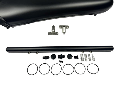 Front facing intake manifold fuel rail for BMW N54 3.0L engine, designed by JackSpania Racing for 135i, 535i, 335i, and Z4 models.