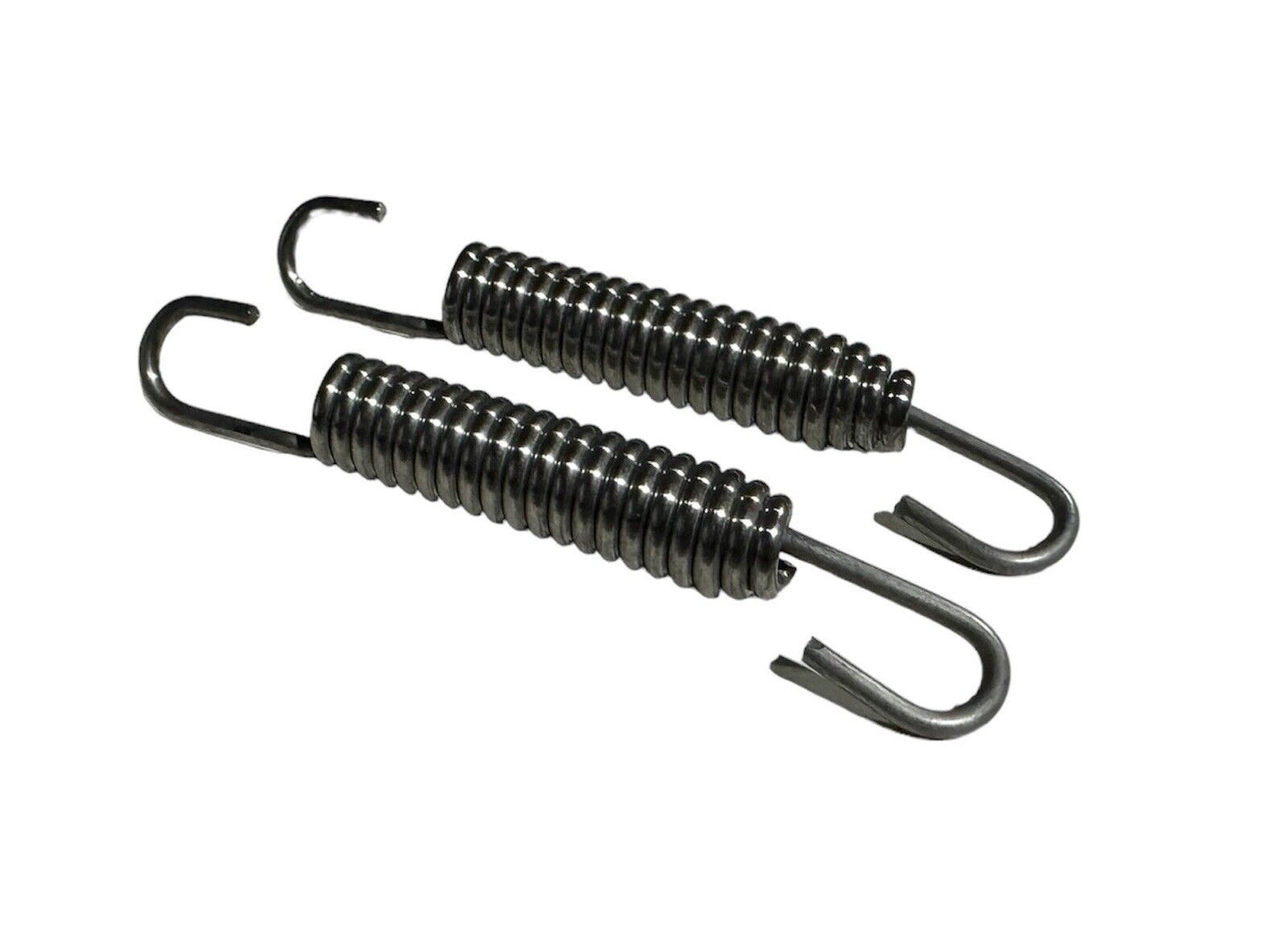 Two 80mm stainless steel exhaust springs with swivel hooks for exterior use, from JackSpania Racing.