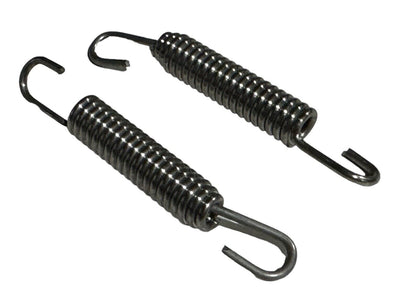 Two 80mm stainless steel exhaust springs with swivel hooks, exterior durability, by JackSpania Racing.