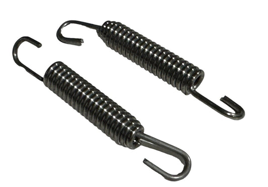 Two 80mm stainless steel exhaust springs with swivel hooks, exterior durability, by JackSpania Racing.