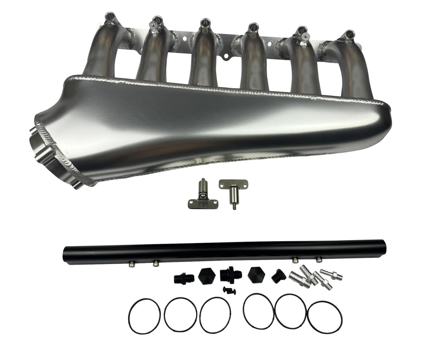 Front facing intake manifold fuel rail for BMW N54 3.0L engine, compatible with 135i, 535i, 335i, 335xi, Z4 by JackSpania Racing