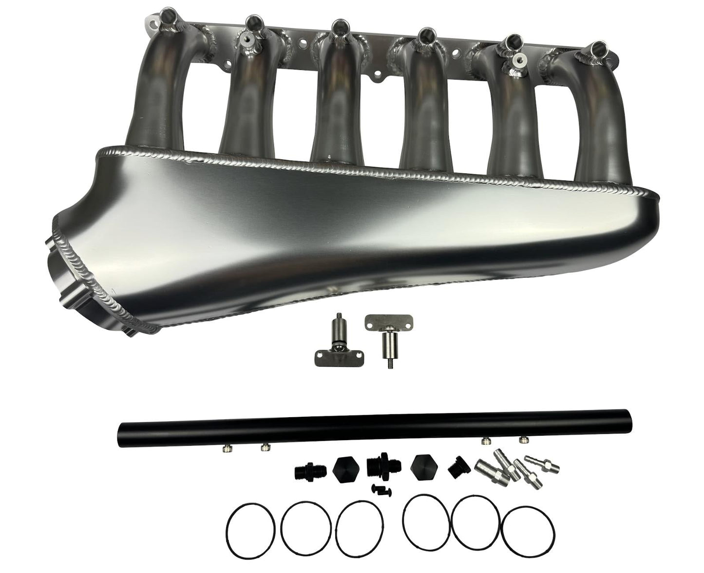 Front facing intake manifold fuel rail for BMW N54 3.0L engine, compatible with 135i, 535i, 335i, Z4 by JackSpania Racing.