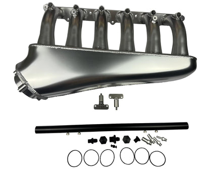 Front facing intake manifold fuel rail for BMW N54 3.0L engine, compatible with 135i, 535i, 335i, Z4 by JackSpania Racing.