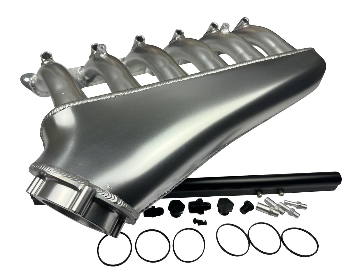 Front facing intake manifold fuel rail for BMW N54 3.0L engine, compatible with 135i, 535i, 335i, 335xi, Z4 by JackSpania Racing.