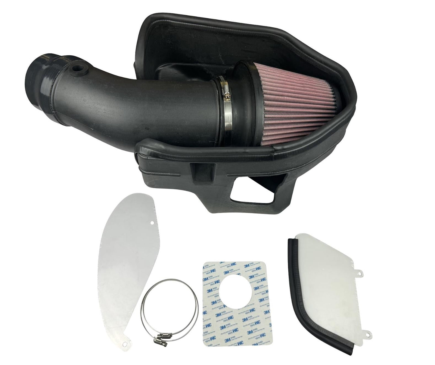 JackSpania Racing cold air intake kit for Dodge Hellcat Charger Challenger 6.2L SRT engine, including filter and intake components.