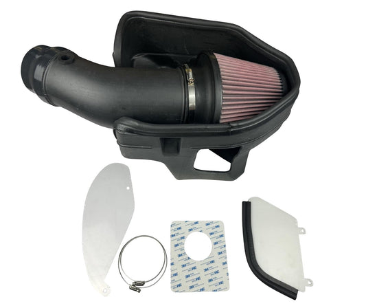 JackSpania Racing cold air intake kit for Dodge Hellcat Charger Challenger 6.2L SRT engine, including filter and intake components.