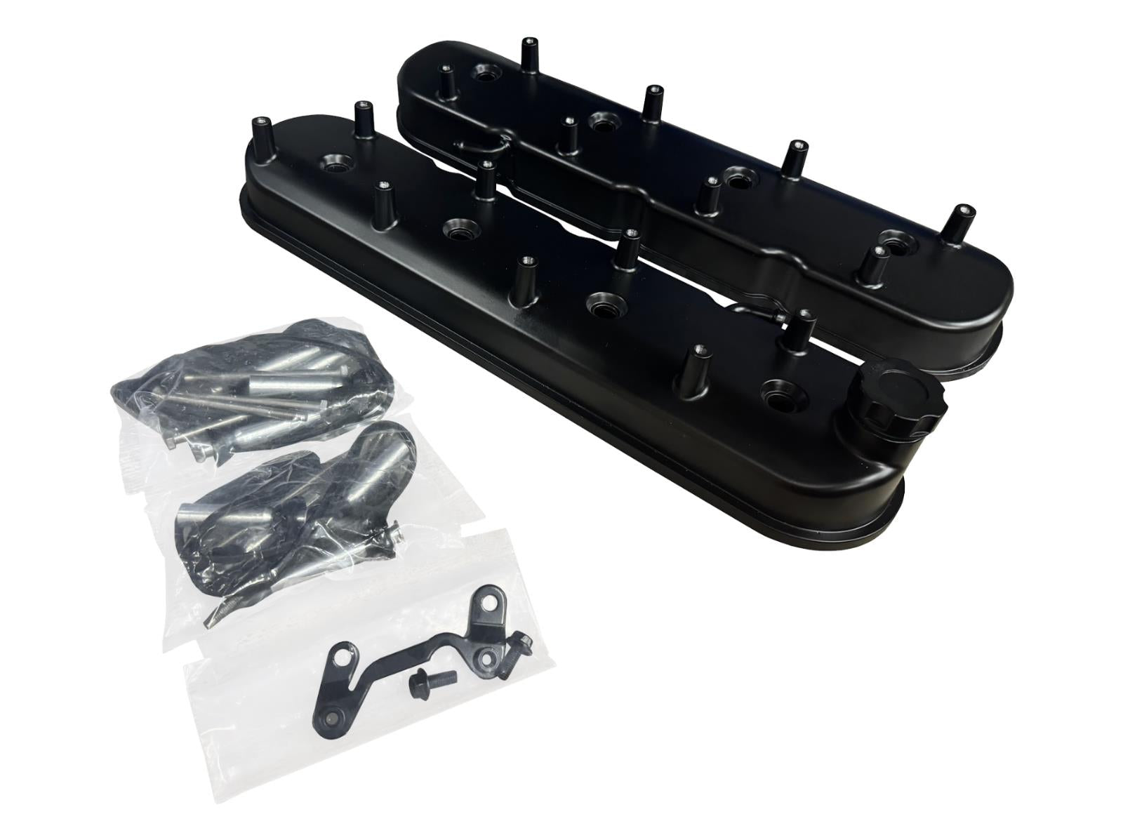 Cast aluminum tall valve cover coil mount for GM LS engines, compatible with LS1, LS2, LS3, LS6, 5.3, and 6.0 engines by JackSpania Racing.