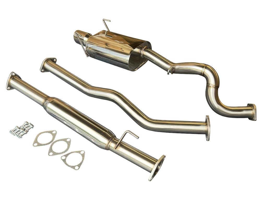 Stainless steel 2.5-inch exhaust system with muffler and catback for 97-01 Honda CR-V, by JackSpania Racing, showing the exhaust pipes.