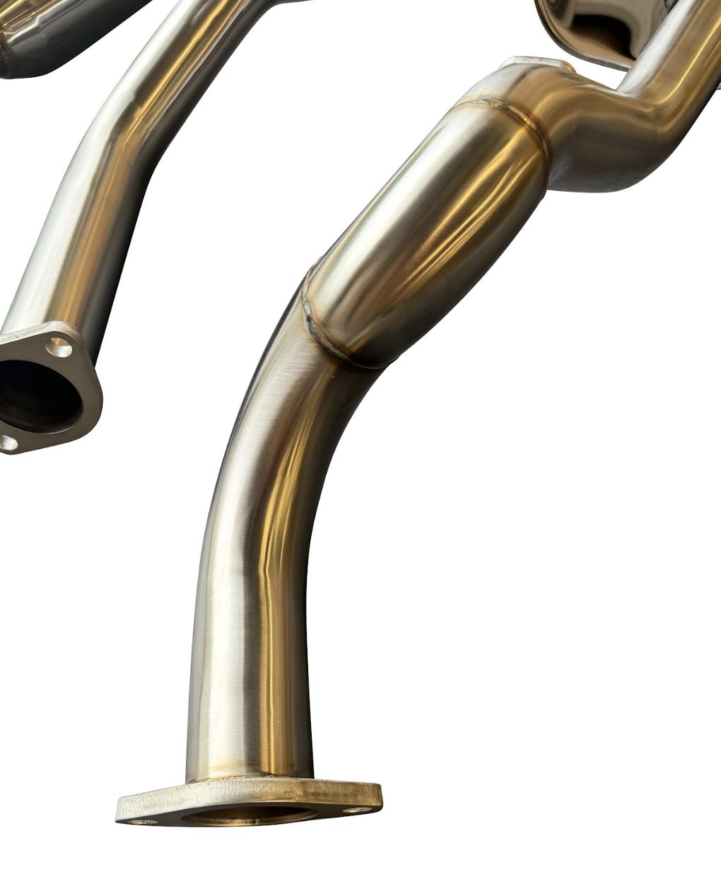 Stainless steel 2.5-inch exhaust system muffler and catback for 97-01 Honda CR-V by JackSpania Racing, showing the polished exhaust components.