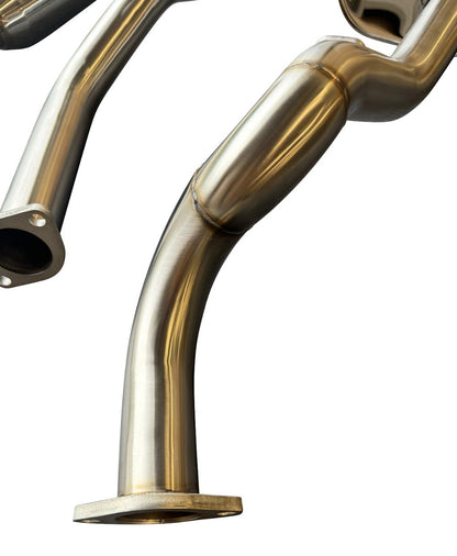 Stainless steel 2.5-inch exhaust system muffler and catback for 97-01 Honda CR-V by JackSpania Racing, showing the polished exhaust components.
