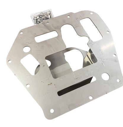 Oil pan baffle plate kit for Toyota GR86 and Subaru BRZ FA24 2.4L engine, made by JackSpania Racing, installed in engine compartment.