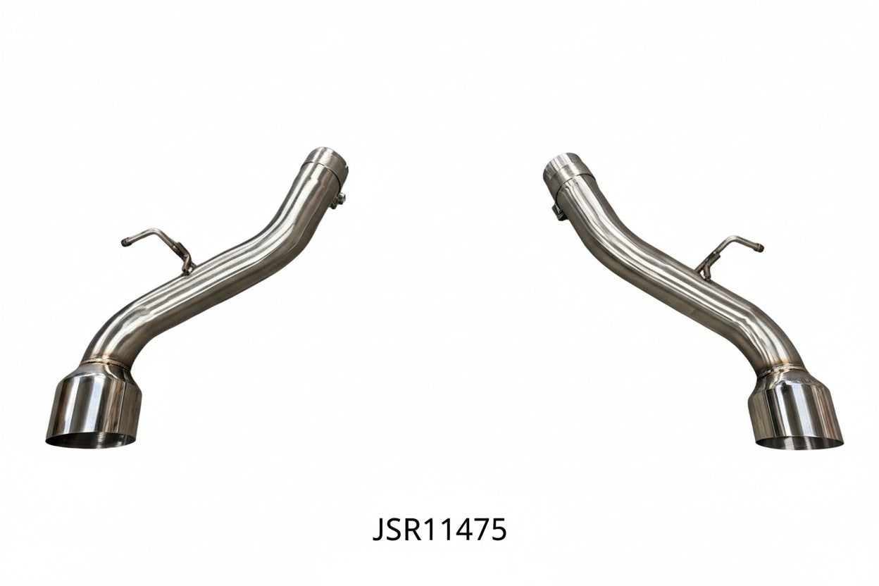 Stainless steel axle back exhaust system for Toyota Supra GR A90, featuring muffler pipe, by JackSpania Racing, made of 304 stainless steel.