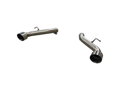 Stainless steel axle back exhaust for Toyota Supra GR A90 with muffler pipe by JackSpania Racing, showcasing the sleek exhaust tips and pipe.