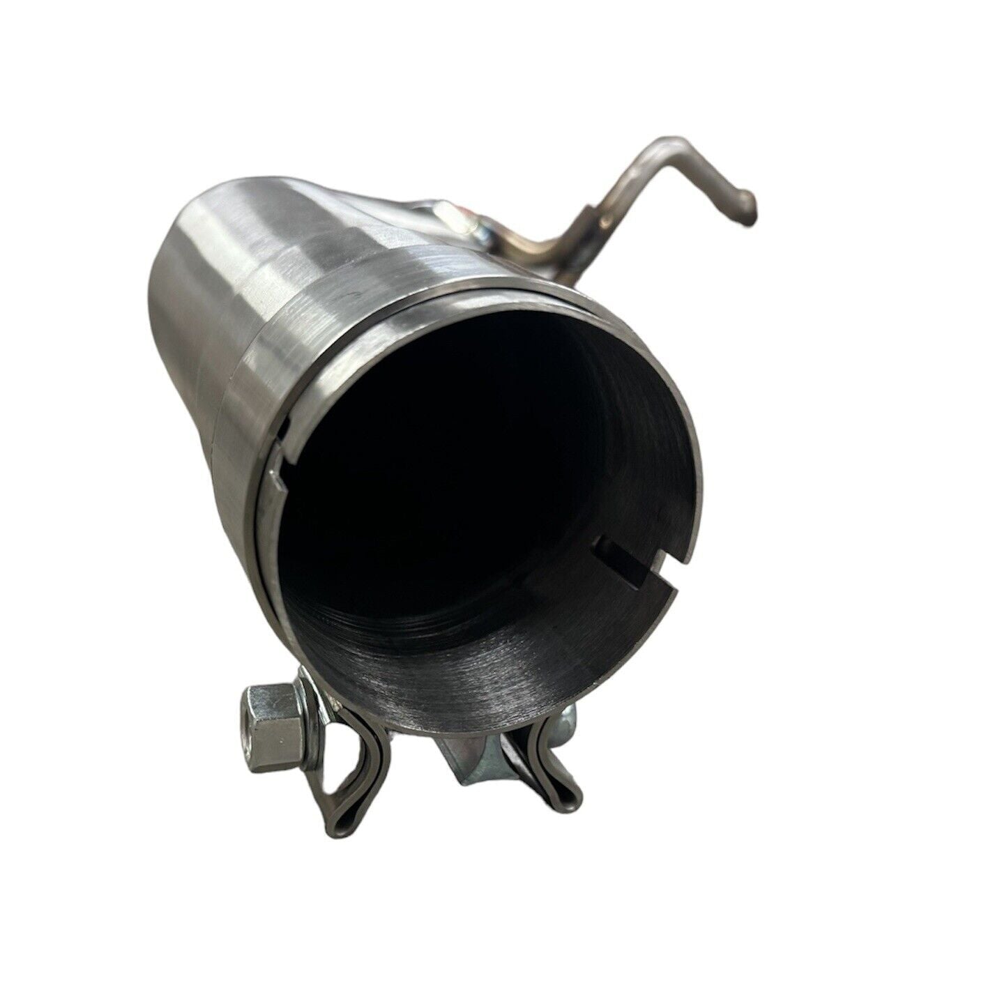 Stainless steel axle back exhaust for Toyota Supra GR A90 by JackSpania Racing, showing muffler pipe and exhaust tips in polished finish.