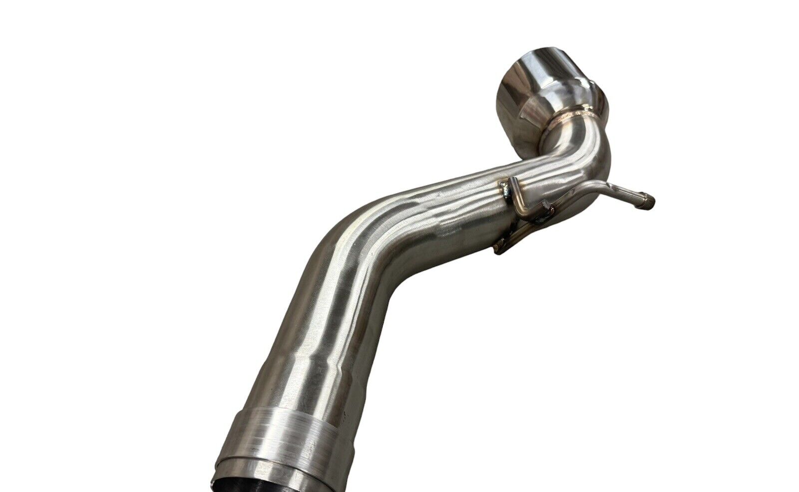 Stainless steel axle back exhaust for Toyota Supra GR A90 by JackSpania Racing, showing muffler pipe and polished 304 stainless steel finish.