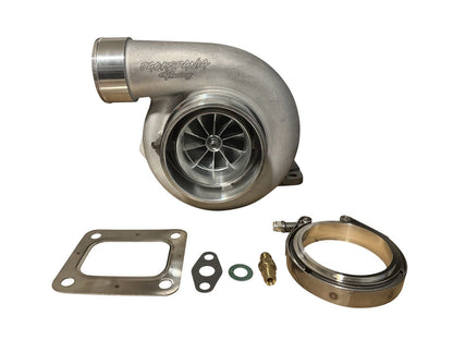 JackSpania Racing turbocharger with billet T4 turbine, GTX3584RS model, reverse mirror design, turbo engine part for performance vehicles.