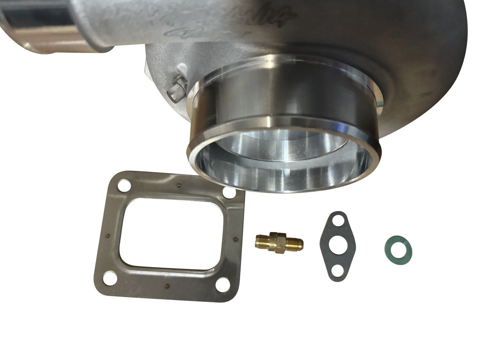 JackSpania Racing turbocharger with billet T4 turbine housing, GTX3584RS turbo, reverse mirror design, engine parts component.