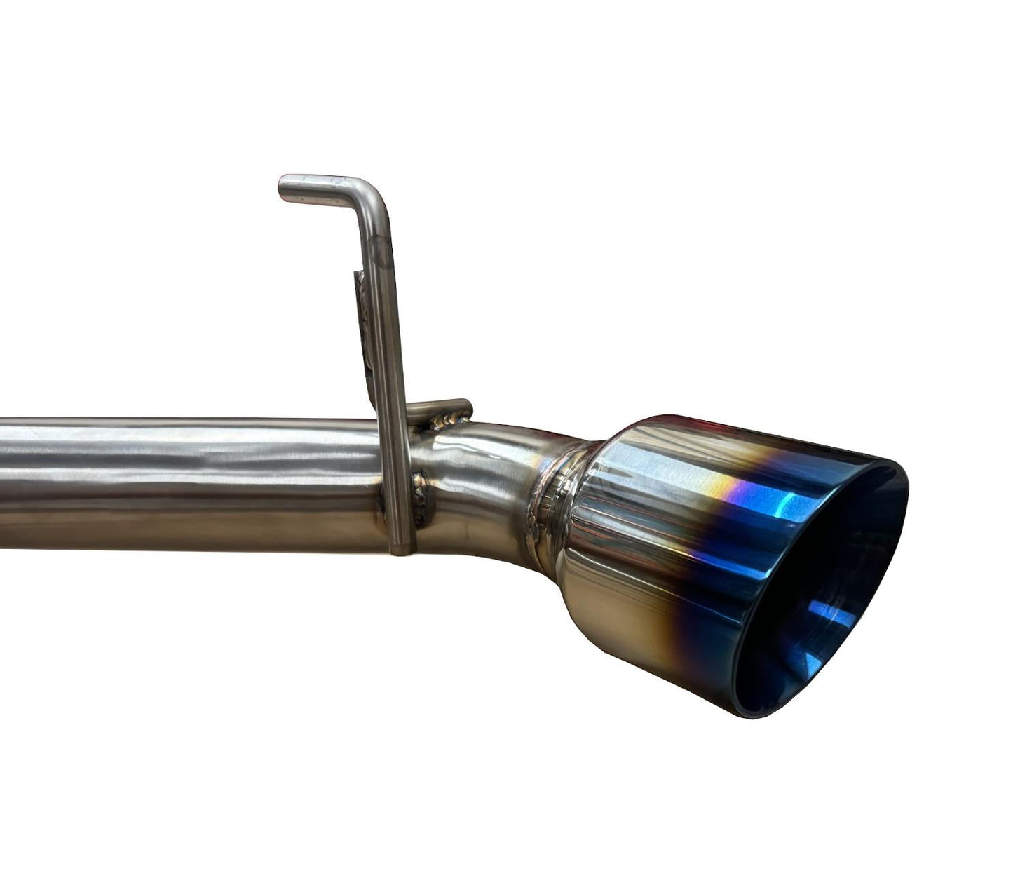 Burnt stainless steel axle back exhaust for Nissan 370Z Z34 2009-2021 by JackSpania Racing, showing the polished exhaust tips.