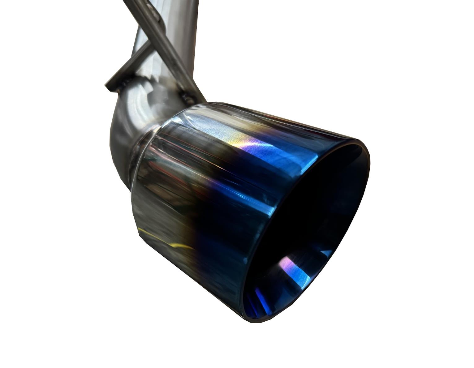 Burnt stainless steel axle back exhaust for Nissan 370Z Z34 2009-2021 by JackSpania Racing, showcasing the exhaust tips and design.