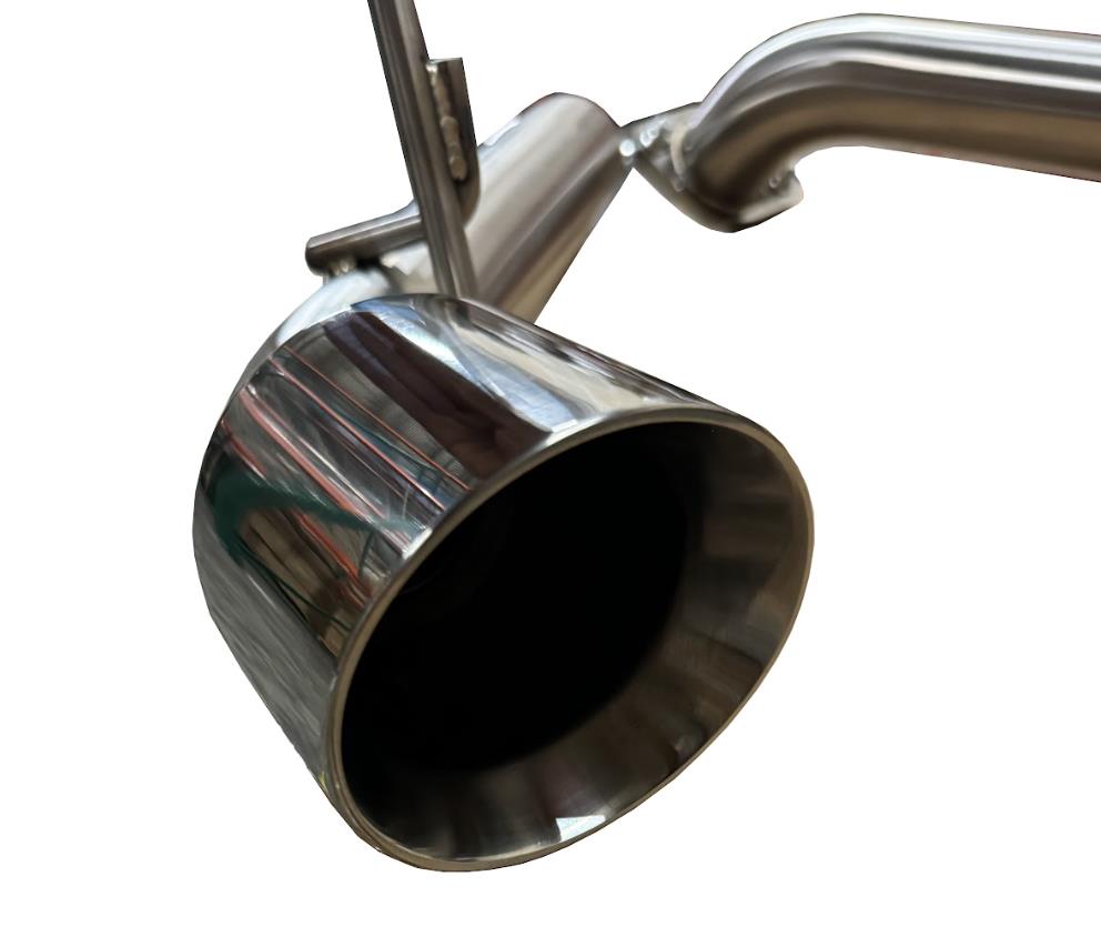 Stainless steel axle back exhaust for Nissan 370Z Z34 2009-2021 by JackSpania Racing, showing polished exhaust tips.