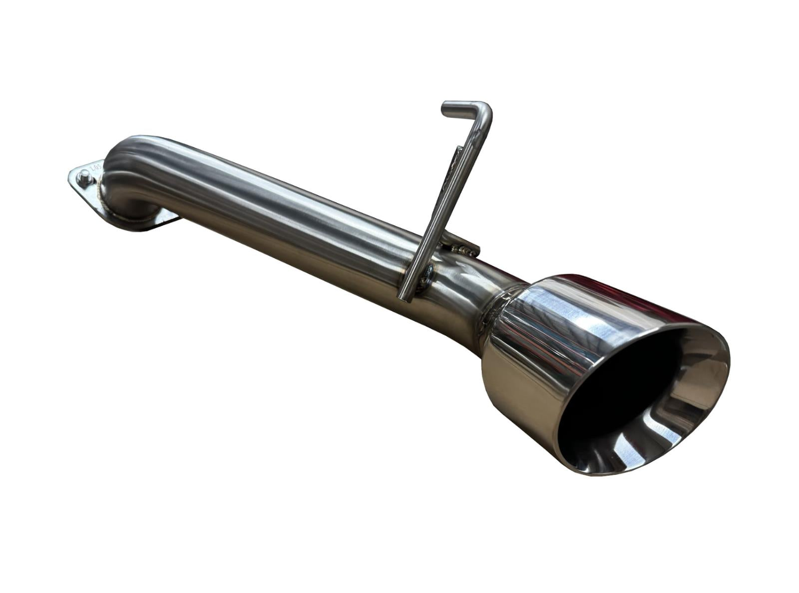 Stainless steel axle back exhaust for Nissan 370Z Z34 2009-2021 by JackSpania Racing, showing the polished exhaust tips and pipe.