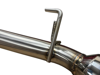 Stainless steel axle back exhaust for Nissan 370Z Z34 2009-2021 by JackSpania Racing, showing the polished exhaust tips and piping.